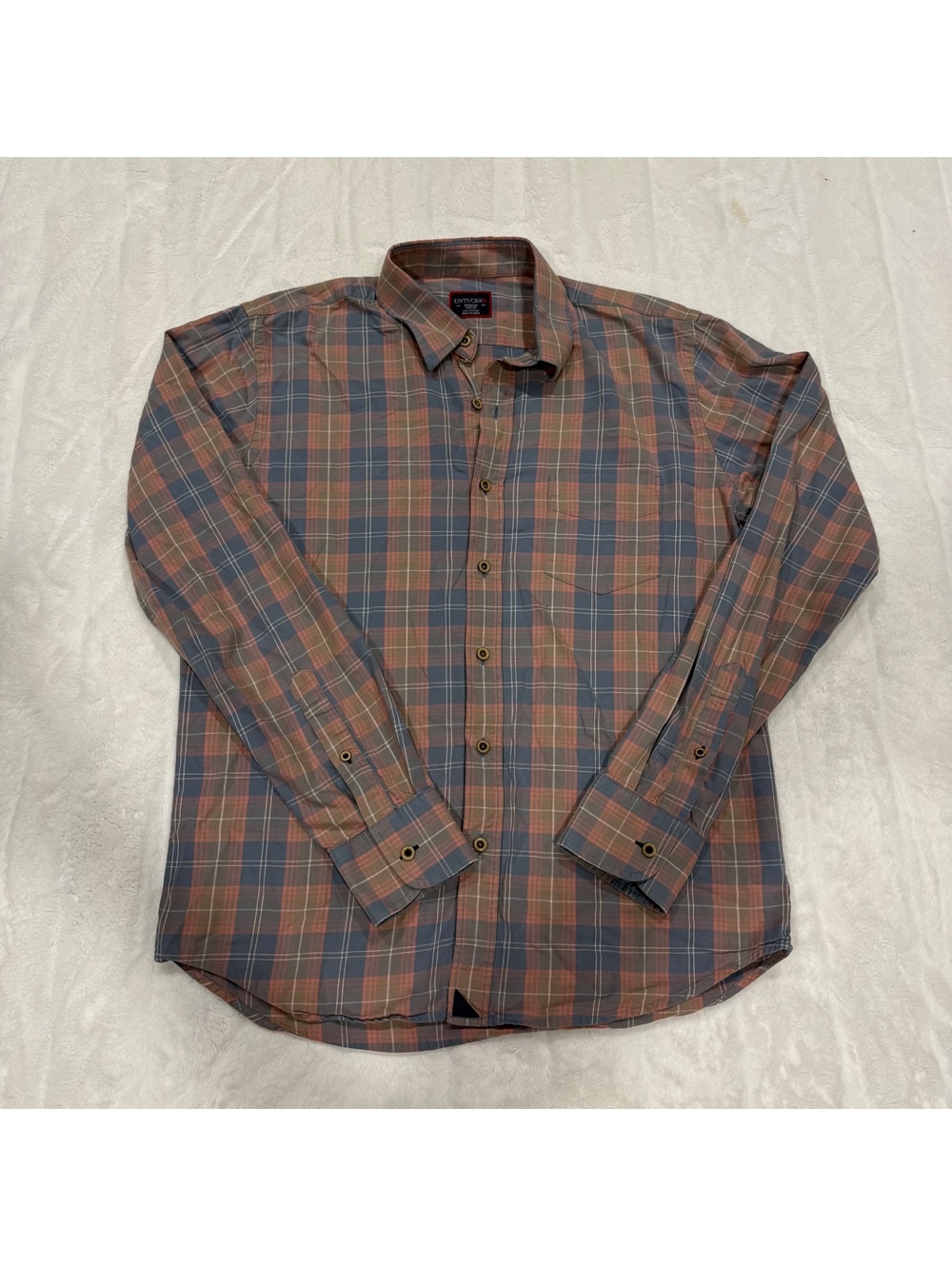UNTUCKit Men's Medium Slim Fit Cotton Plaid Button-Up Shirt Casual Preppy